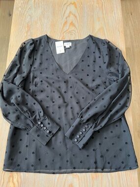 J CREW polka dot sheer long sleeve blouse size small